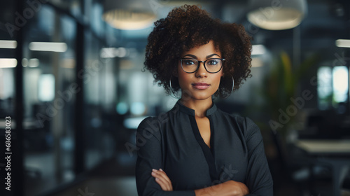 Portrait of black business woman in bright  modern office  generated with ai