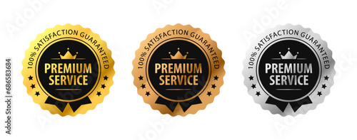 Premium Service elegant label design with gold bronze silver color. Isolated on White. Vector Illustration