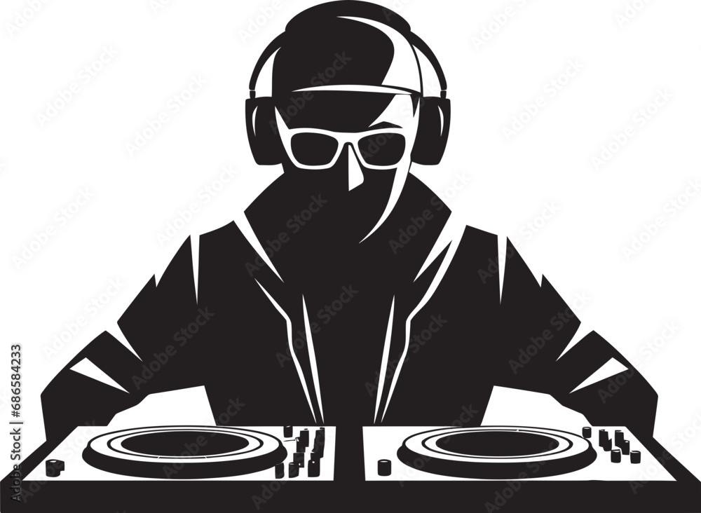 Nightclub Niche DJ Man in Black Vector Logo Sonic Swag Cool Black DJ ...