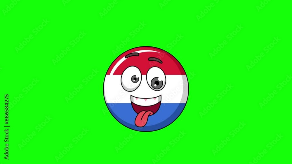 Funny face animation of flag of netherlands cartoon, mascot on a greenscreen