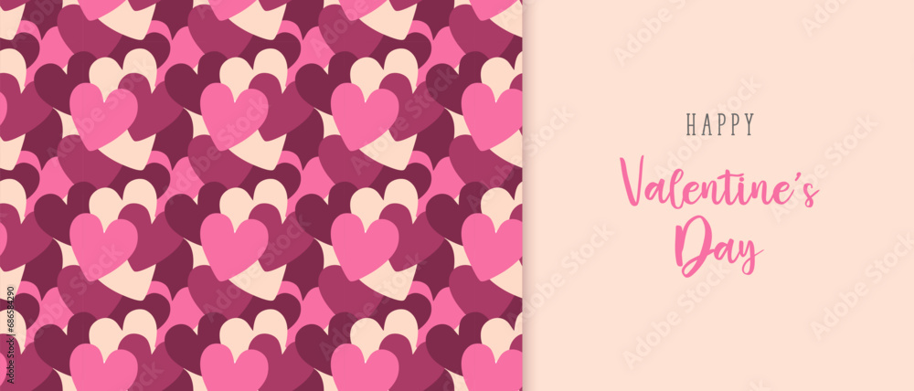 Happy Valentines Day banner pattern with hearts. Decor for Valentines Day, weddings.