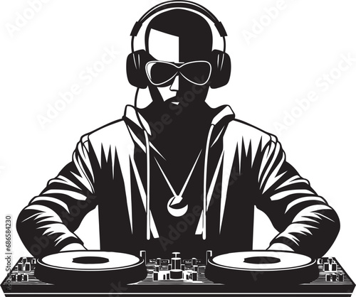 Nocturnal Groove DJ Player Icon in Black Vector Vector Vortex Cool DJ Player Man in Black