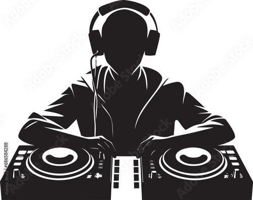 Bassline Brilliance Black DJ Player Icon Vector Sonic Shadows DJ Player in Cool Black Vector