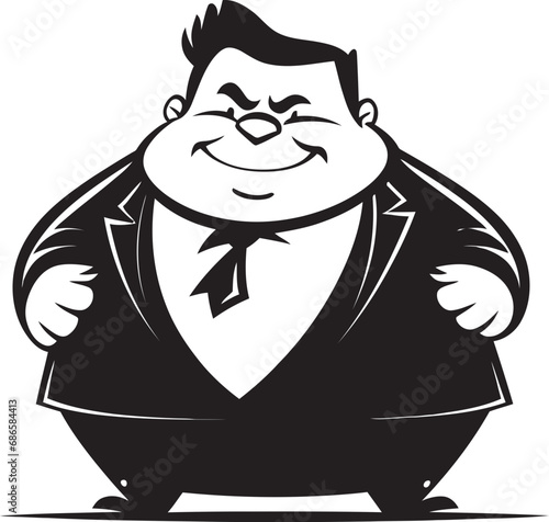 Chonky Champion Fat Man Icon in Stylish Black Girth Guru Vector Logo Emphasizing Obesity Awareness