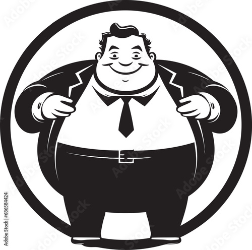 Girth Guru Vector Logo Emphasizing Obesity Awareness Curves Unleashed Black Logo of a Rotund Gentleman