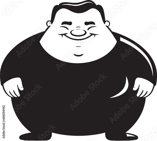 Weighty Wisdom Black Vector Logo Emphasizing Obesity Girth Guru Logo Design of a Hefty Man in Black