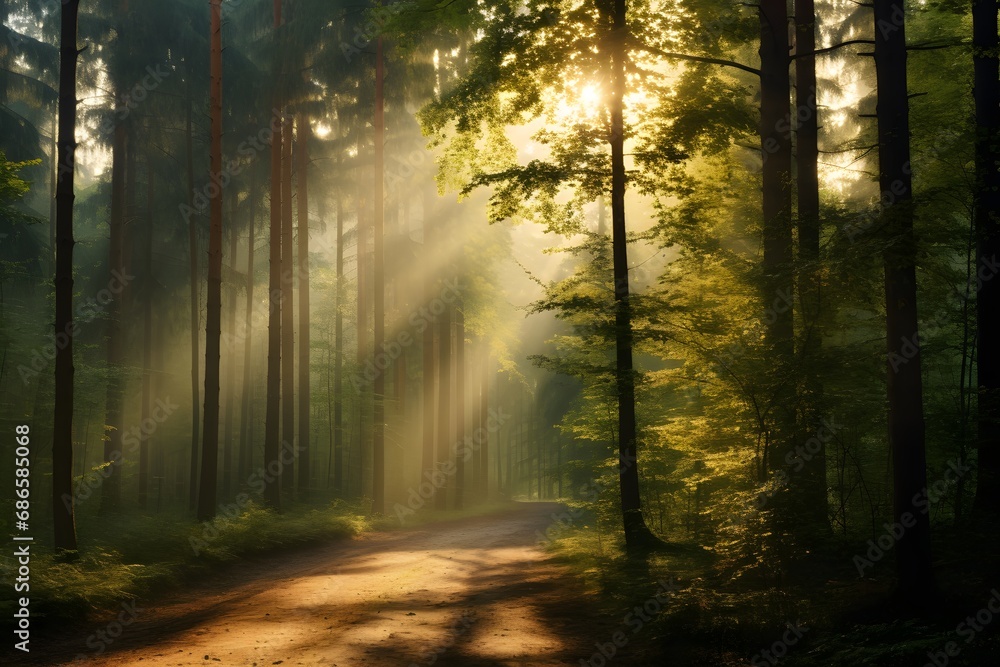 Sunny morning in the autumn forest Sunny morning in the autumn forest