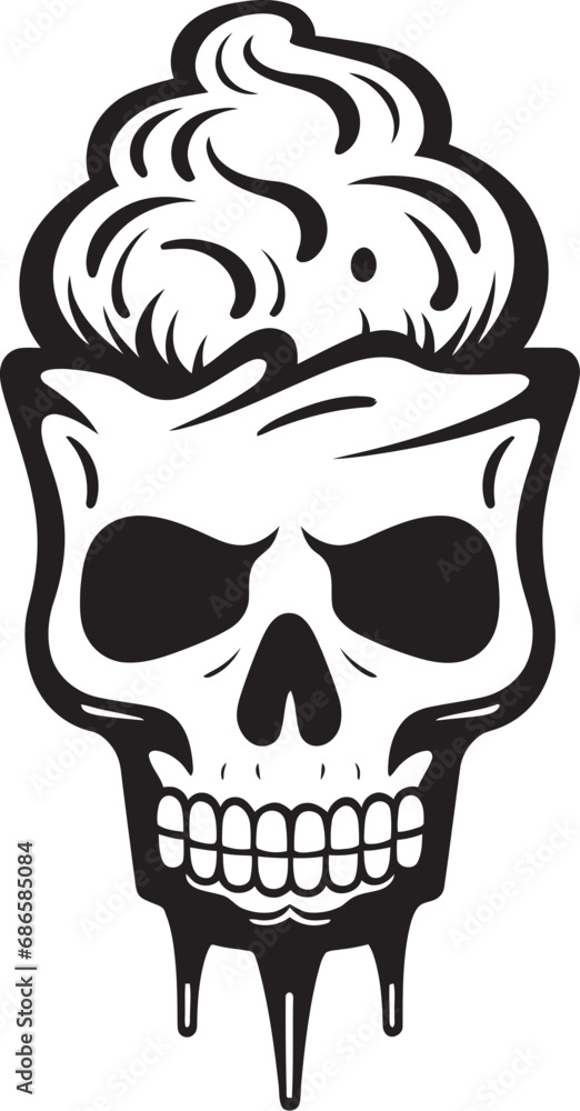 Fototapeta premium Lethal Lick Ice Cream Cone Logo in Black Shiver Sphere Skull Cone Vector Emblem