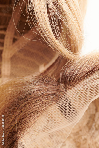 Natural looking blonde wig close-up details  natural hair  extension system