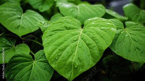 Green Leafy Closeup of Fresh Kava Plant from Polynesia - Rainforest Nature Garden and Food Concept photo