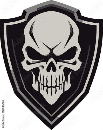 Cryptic Citadel Skull Shield Icon Design Nightwatch Emblem Black Shield Logo with Skull