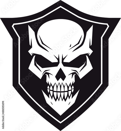 Shadow Guardian Black Shield Logo with Skull Vector Defenders Emblem Skull Shield Icon in Black
