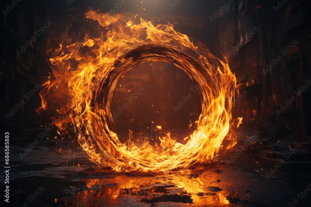 Fire circle with space for text. isolated on black background. AI Generated Fire circle with space for text. isolated on black background. AI Generated