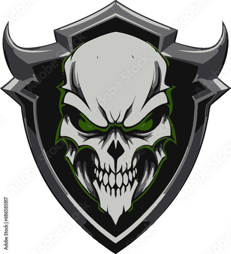 Defiant Deflector Shield Shaped Skull Vector Ebon Bulwark Black Logo with Shield Design