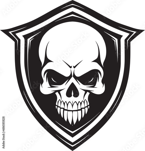 Skull Bastion Shield Vector with Black Skull Ebony Rampart Black Shield Emblem with Skull