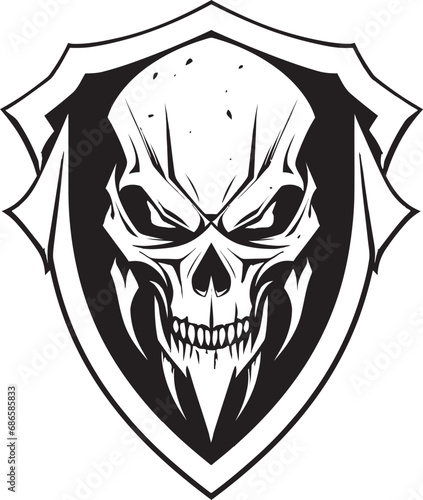 Phantom Bulwark Shield Shaped Skull Vector Obsidian Sentinel Black Shield Logo with Skull