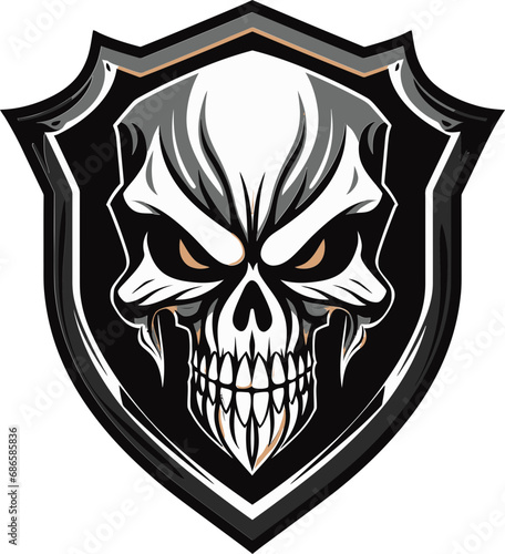 Shadow Sentinel Black Shield Icon with Skull Guardian Grin Vector Skull Shield Insignia