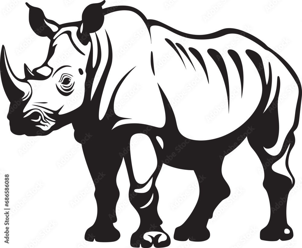 Symbolic Force Black Rhino Vector Logo Design Contours of Power Rhino Skeleton in Black