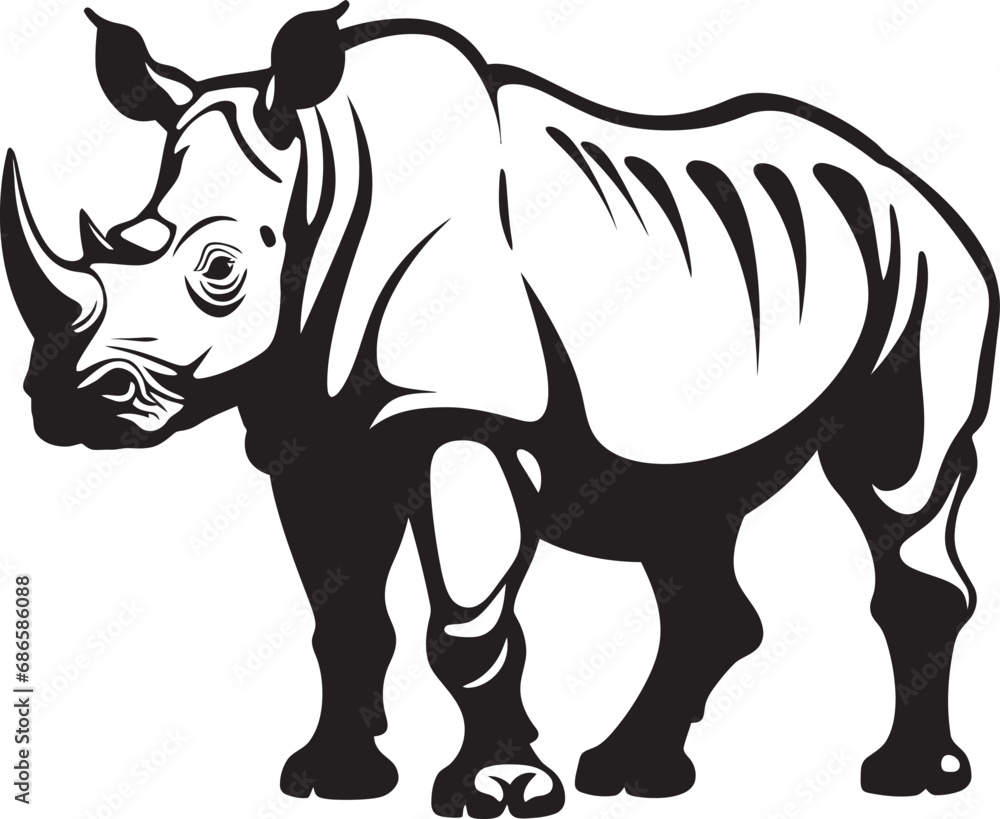 Fototapeta premium Symbolic Force Black Rhino Vector Logo Design Contours of Power Rhino Skeleton in Black