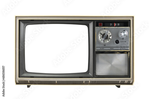 Old TV isolated on a white background. Retro technology concept. Blank screen for text. Vintage TVs from the 1980s, 1990s, 2000s.