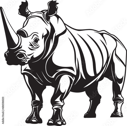 Timeless Force Black Rhino Vector Symbol Graceful Dominance Rhino Skeleton in Black