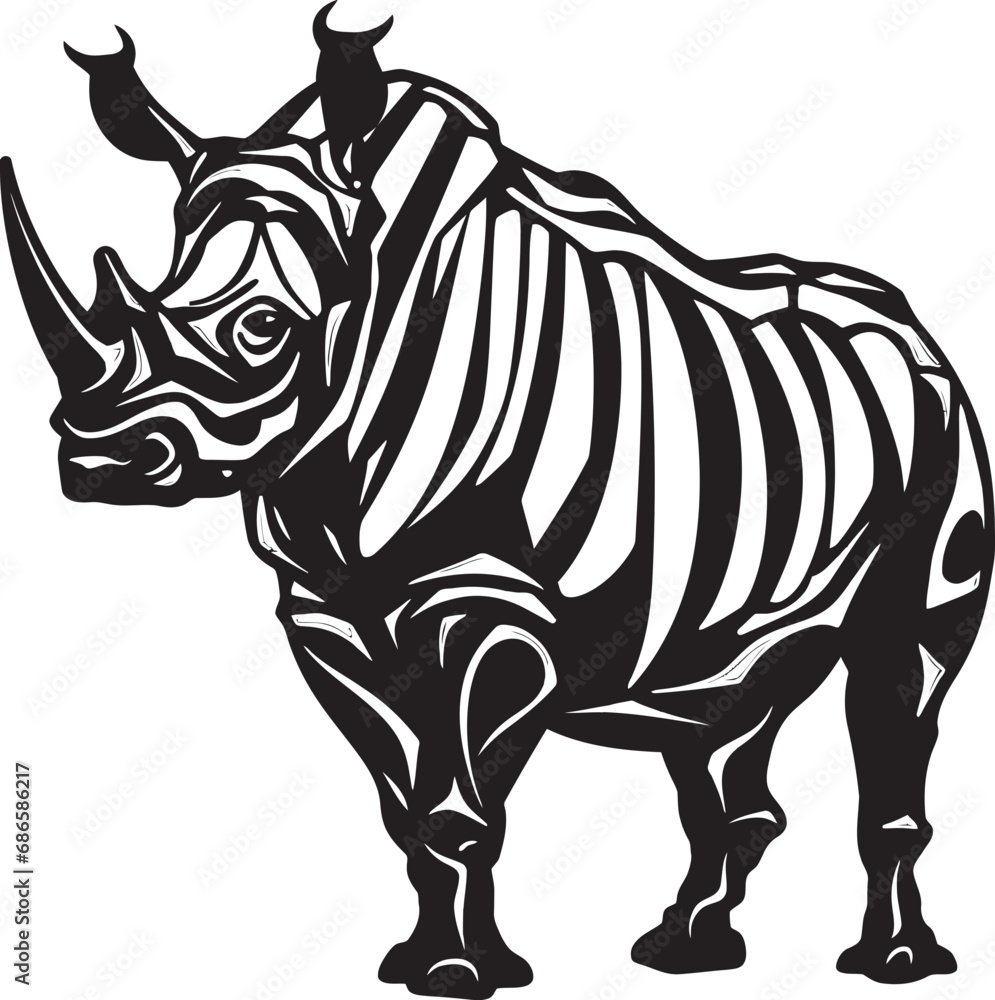 Majestic Rhino Black Vector Logo Design Powerful Rhino Skeleton Iconic Black Vector