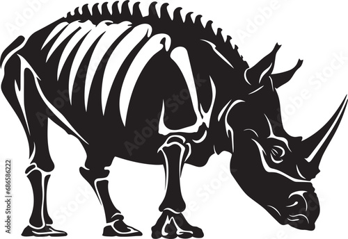 Powerful Rhino Skeleton Iconic Black Vector Elegance in Bones Rhino Black Vector Icon