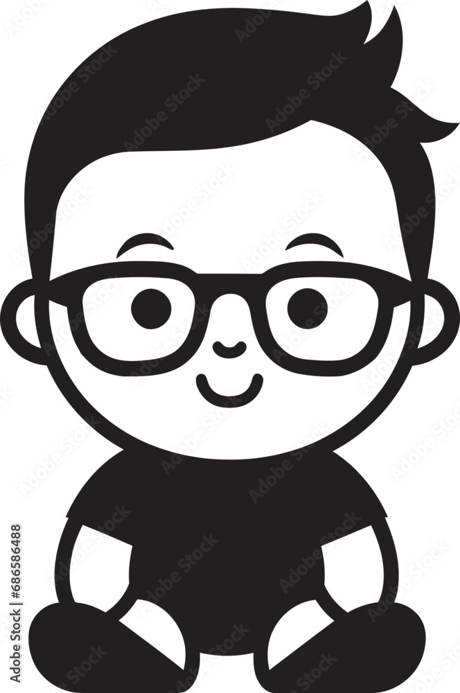 Naklejka premium Cute Chronicles Black Vector Icon for Kiddos Little Luminescence Child in Black Vector