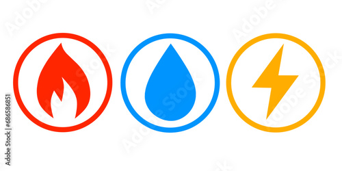 collection of energy element icons. gas, water and electricity icons