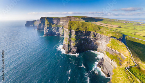 Panoramic bird's-eye view of the Cliffs of Moher photo