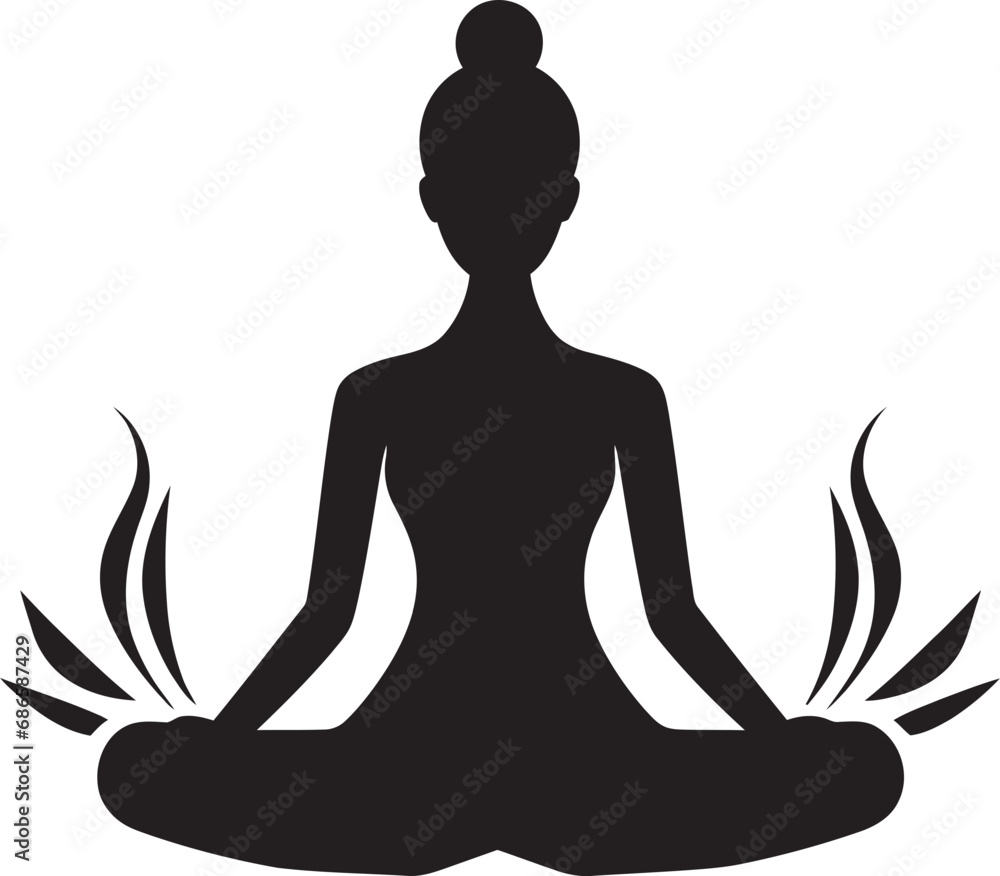 IlluminaZen Black Yoga Woman Icon Design Serene Spirals Yoga Woman Emblem in Vector