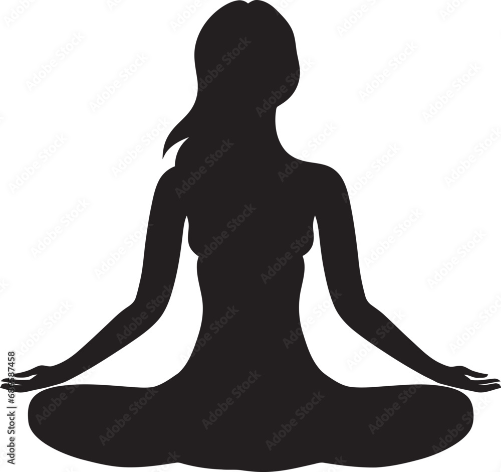 Radiant Rhythm Yoga Woman Emblem in Vector IlluminaZen Black Logo with Yoga Woman Silhouette