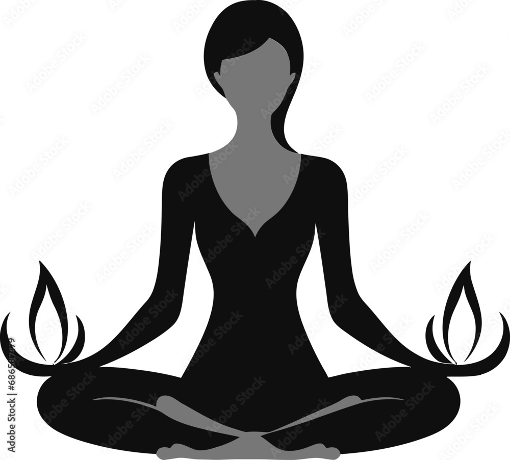 Tranquil Triad Black Logo with Yoga Woman Silhouette Cosmic Calm Yoga Pose Woman Vector Design