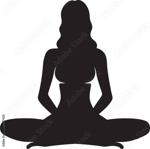 Tranquil Trails Black Logo with Yoga Woman Silhouette Mindful Motion Yoga Pose Woman Vector