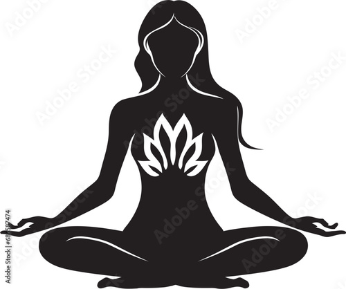 EmpowerElegance Black Yoga Woman Icon Design Zenith Zephyr Yoga Woman Emblem in Vector