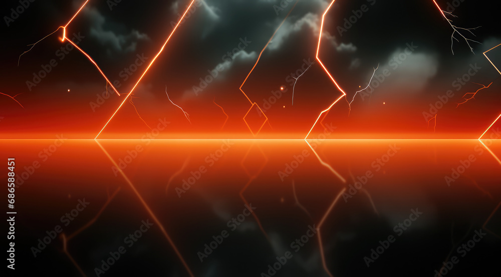 Dramatic red lightning with a reflective surface, creating an intense abstract scene. Dramatic red lightning with a reflective surface, creating an intense abstract scene.