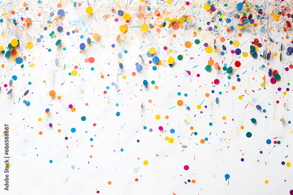 Colored confetti flying on white background
