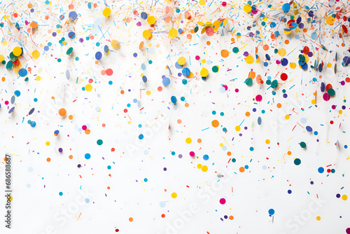 Colored confetti flying on white background 