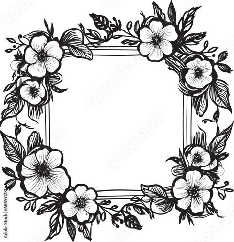 Stylish Noir Bloom Frame Vector Design Enchanting Flowered Perimeter Black Icon