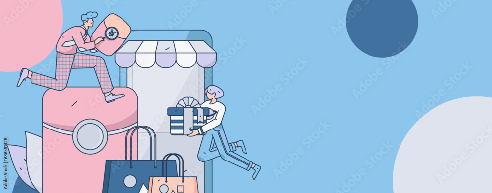 Festive Shopping E-Commerce Online Shopping People Flat Vector Concept Operation Hand Drawn Illustration
Festive Shopping E-Commerce Online Shopping People Flat Vector Concept Operation Hand Drawn Illustration