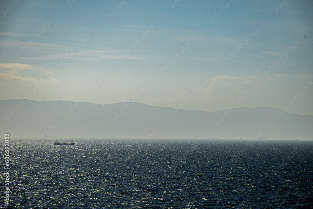 Fototapeta premium landscape view the sea, blue sky ans island in istanbul City