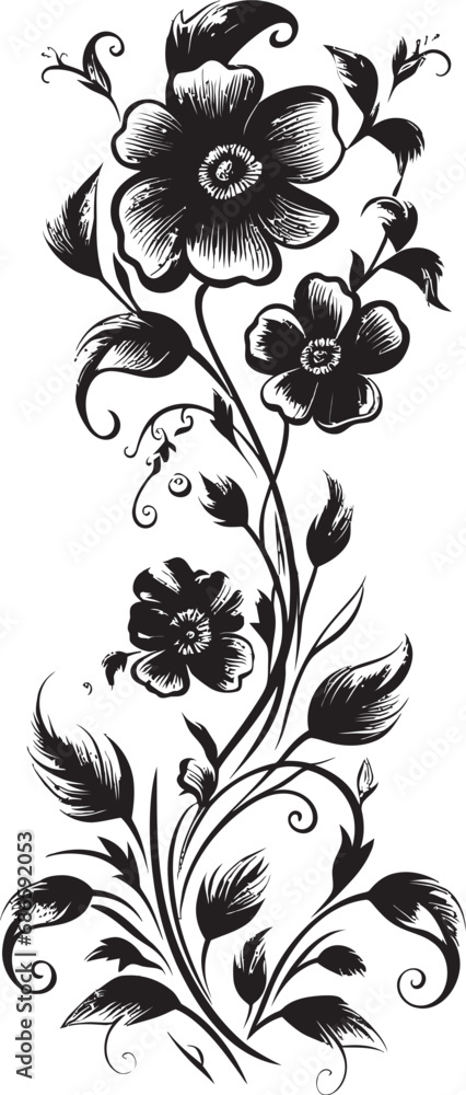 Elegant Noir Flower Enclosure Vector Black Frame Petal Embellished Boundary Black Floral Icon