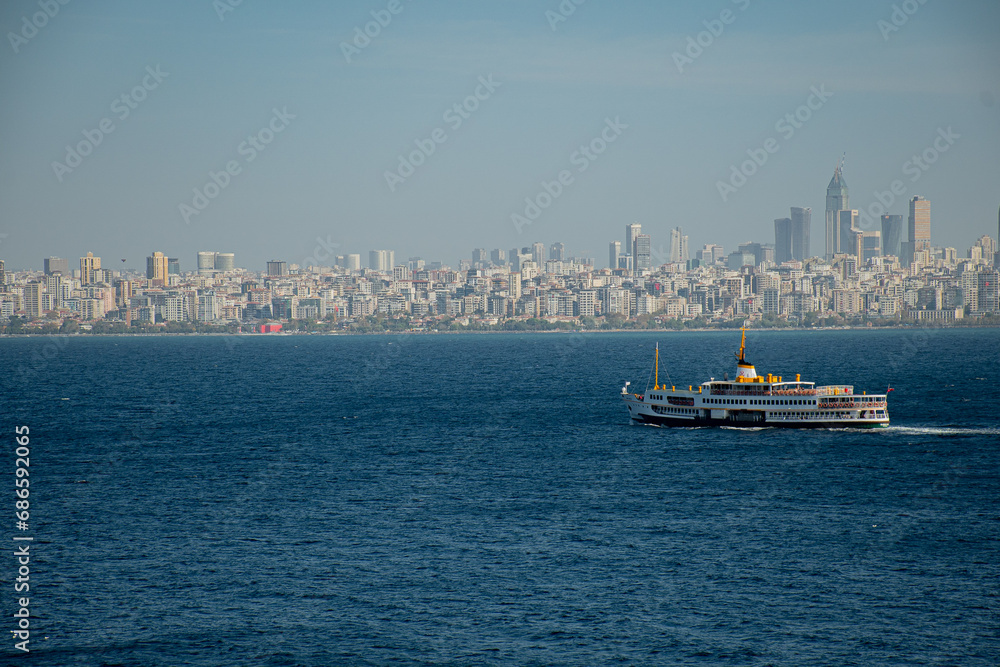 view background seaside landscape, mountains, ferry, summer vacation ın Istanbul
