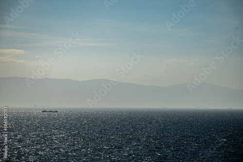 landscape view the sea, blue sky ans island in istanbul City