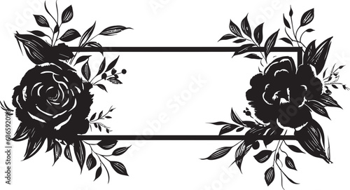 Whimsical Petal Patterned Border Black Emblem Elegant Noir Flower Enclosure Vector Black Frame