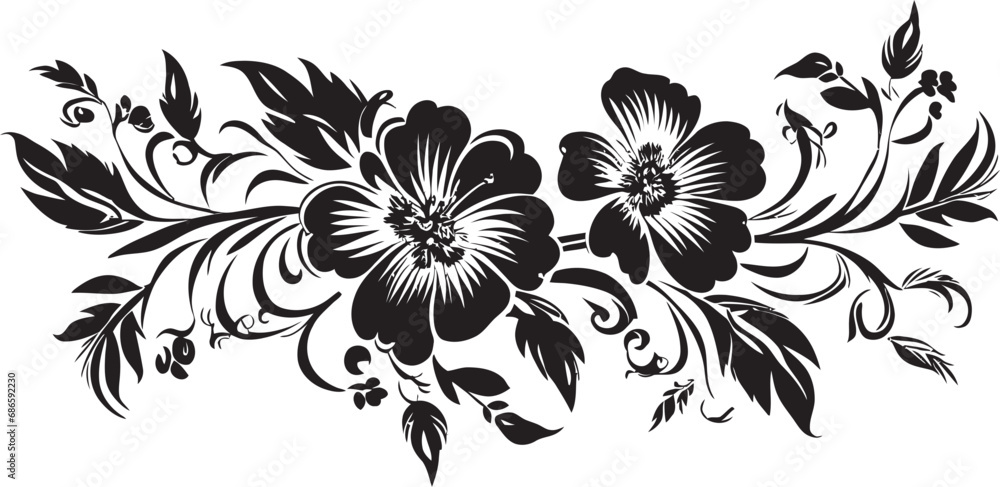 Elegant Ebony Blossom Frame Vector Design Chic Midnight Petal Border Black Vector Emblem