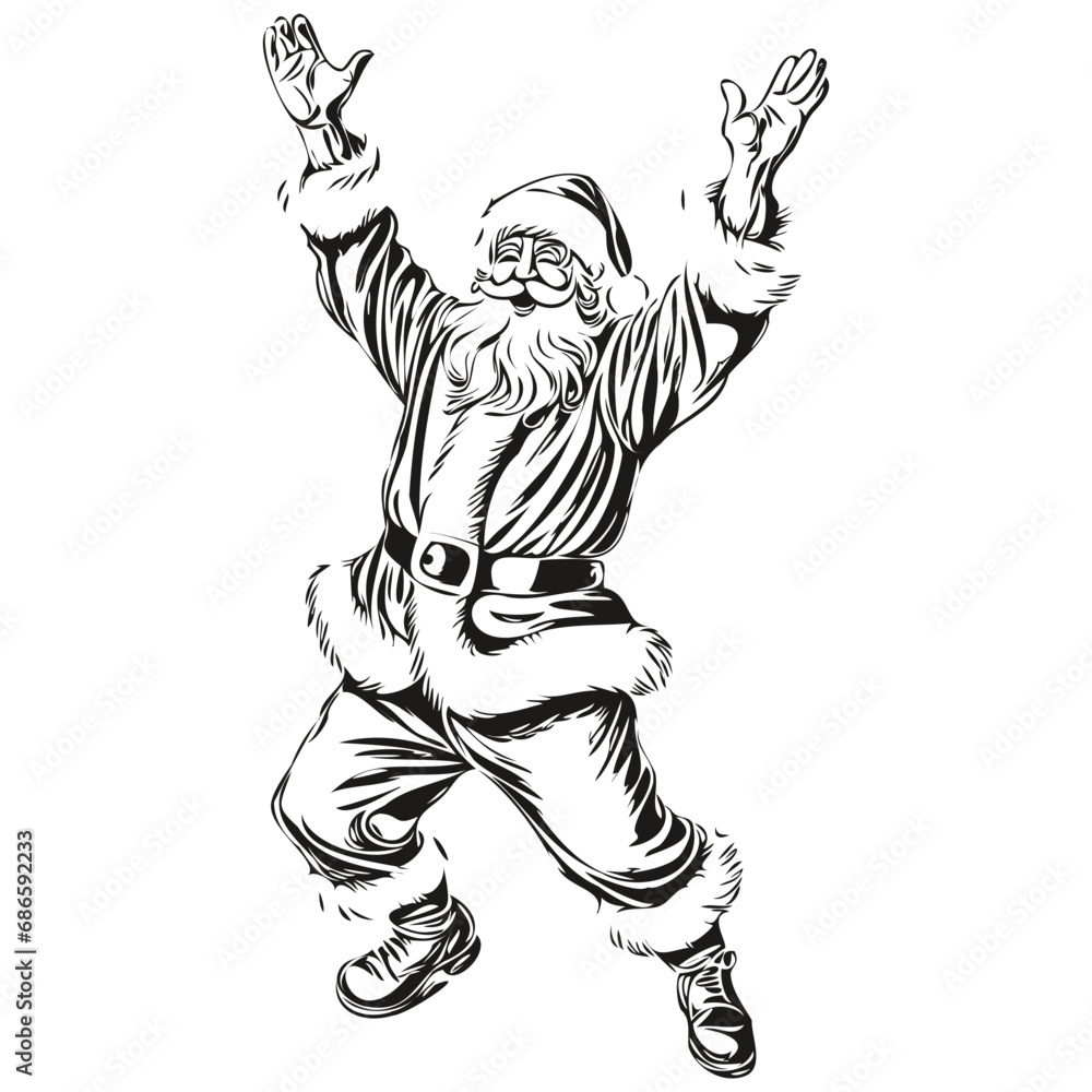 Santa Claus Hand-Drawn Sketch Outline Detailed 2024 Illustration with Classic Vintage Style, black white isolated Vector ink outlines template for greeting card, poster, invitation, logo