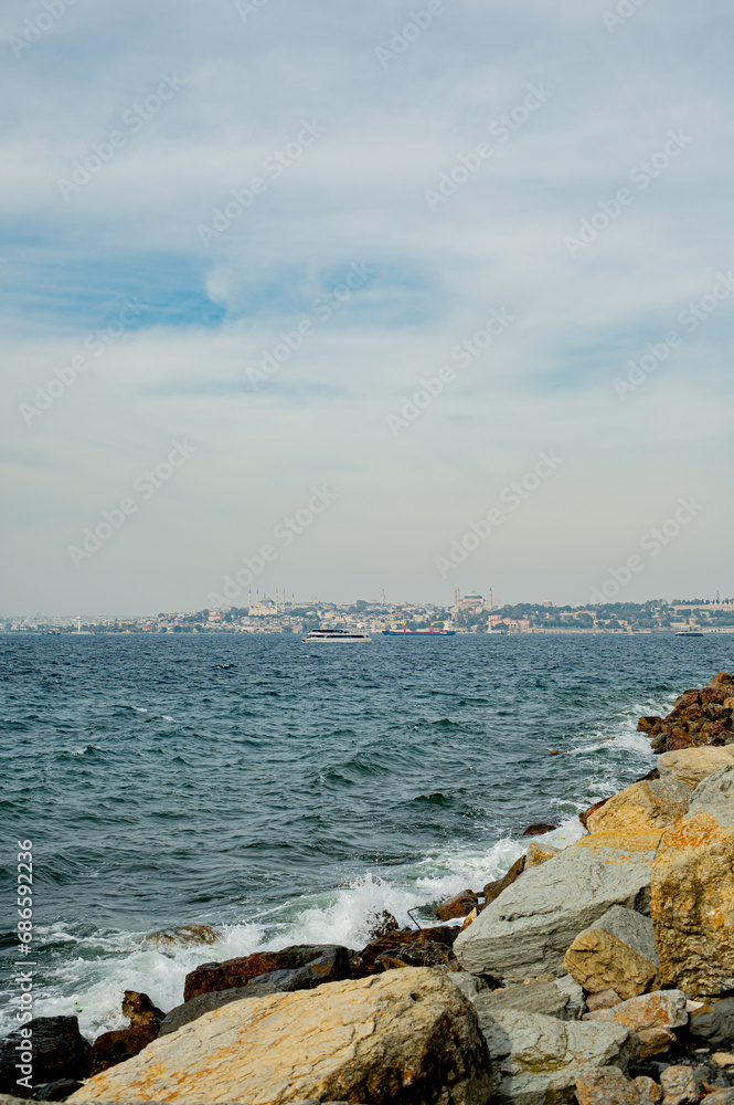 landscape the sea beach and rocks ın Istanbul