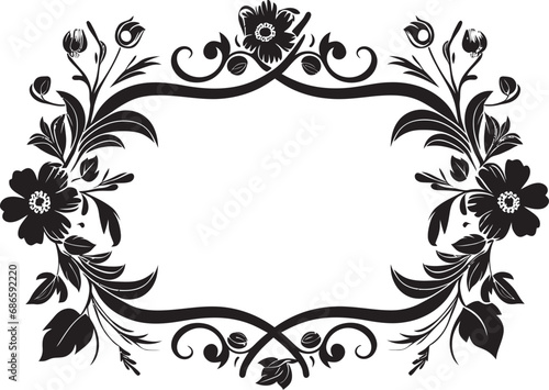 Graceful Dark Blossom Enclosure Black Vector Icon Stylish Flowered Boundary Vector Design