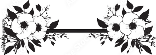 Elegant Noir Blossom Enclosure Vector Border Icon Chic Floral Petal Boundary Black Vector Emblem